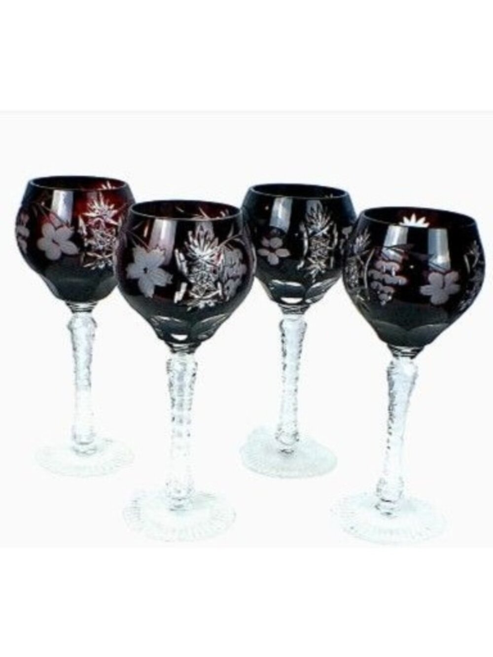 Vintage Nachtmann Traube Ruby Red Cut To Clear Crystal Glasses Set of 4